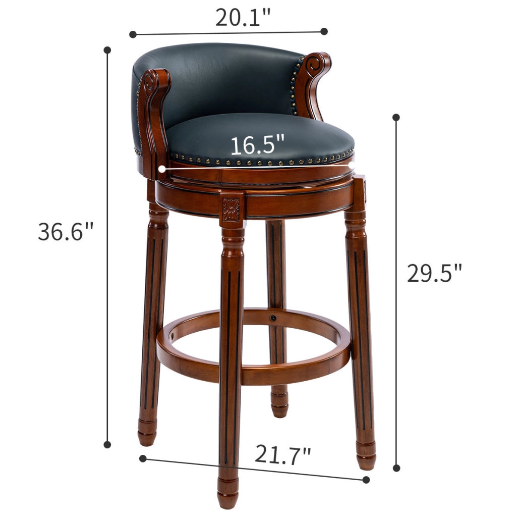Sgabello da bar girevole 55x55x34 cm con schienale curvo in pelle e legno blu