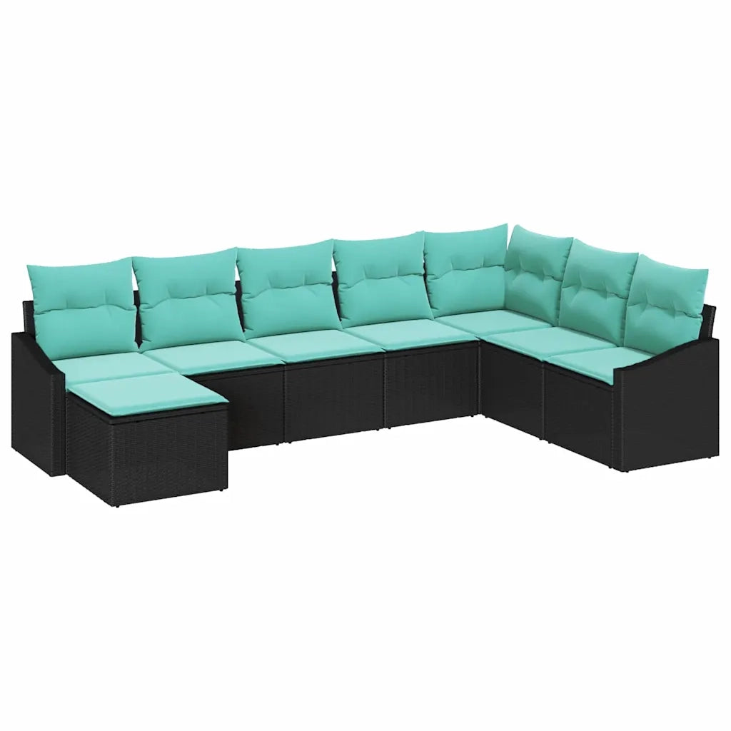 Set di divani con cuscino 8 pcs Nero polyrattan