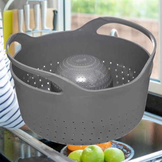 Vergiet in Kunststof con 2 Maniglie - A 2 Lati Sette - 2 Diametri di Foro - Set di 2 Vaschette - Rond - Vergiet con 2 Maniglie - Grigio