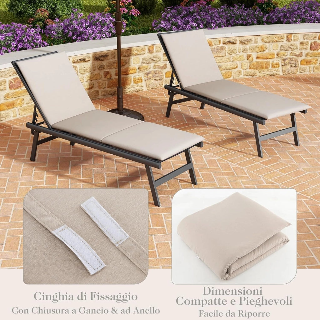 Cuscino per Lettino Prendisole, Tappetino per Sdraio con Cinghie di Fissaggio, Cuscino Pieghevole per Sedia da Sdraio, 182 x 59 cm (2, Beige) (Beige,2)