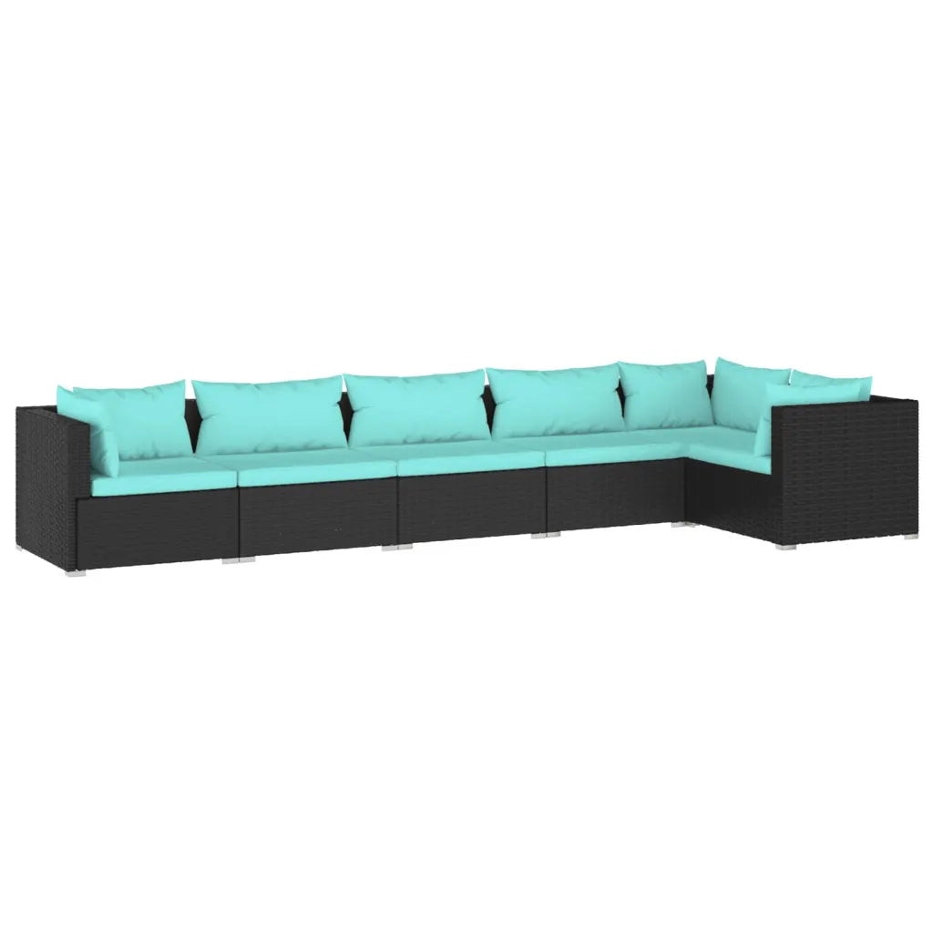 Set Divani da Giardino 6 pz con Cuscini in Polyrattan Nero cod mxl 35102
