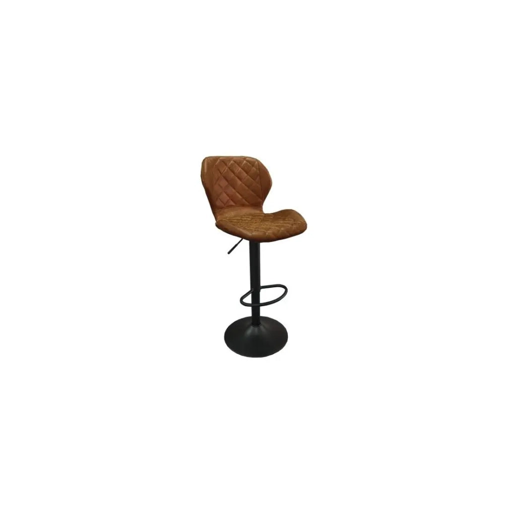 Sgabello da bar MABEL - PU cognac - Altezza regolabile 90-111 cm - Piedi in metallo - Stile vintage