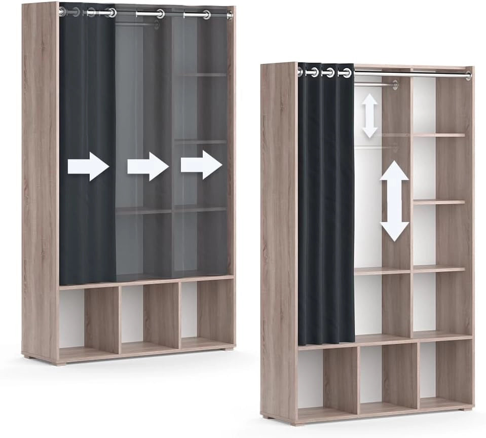 Armadio multifunzione Luigi, Sonoma, 38 x 178.1 cm con appendiabiti a tenda, per una conservazione flessibile con ruote per un facile spostamento
