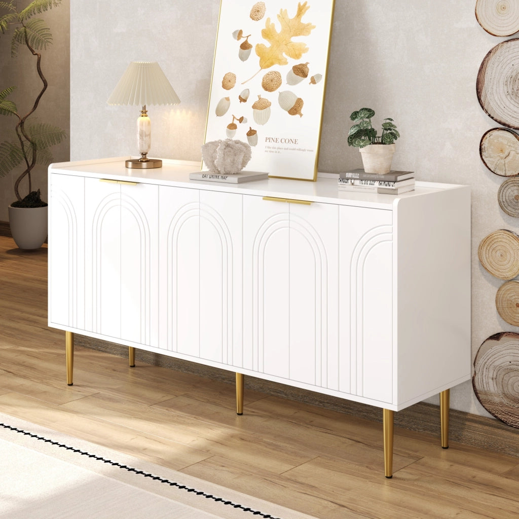 SIDEBOARD 140x38x75 cm MDF Bianco con 4 ante e ripiani regolabili