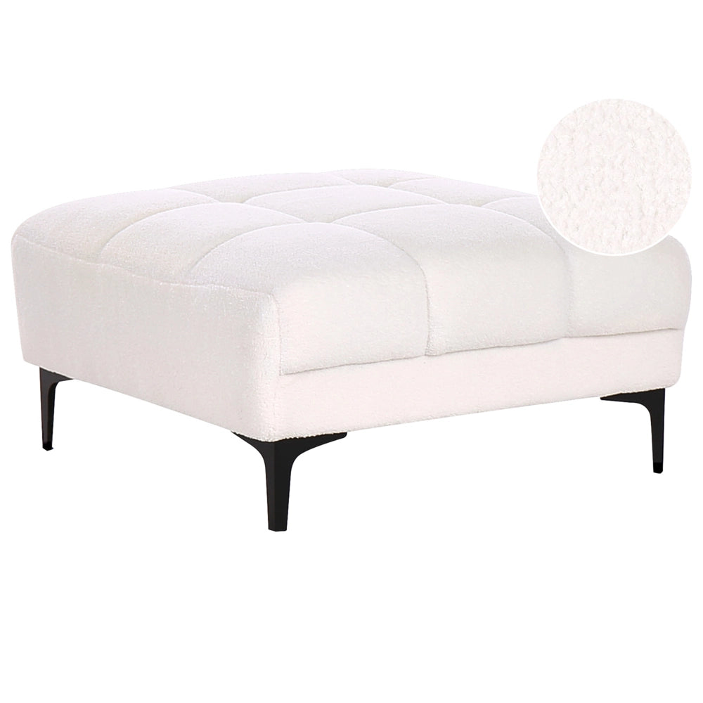 Pouf rettangolare in tessuto bouclè bianco stile elegante