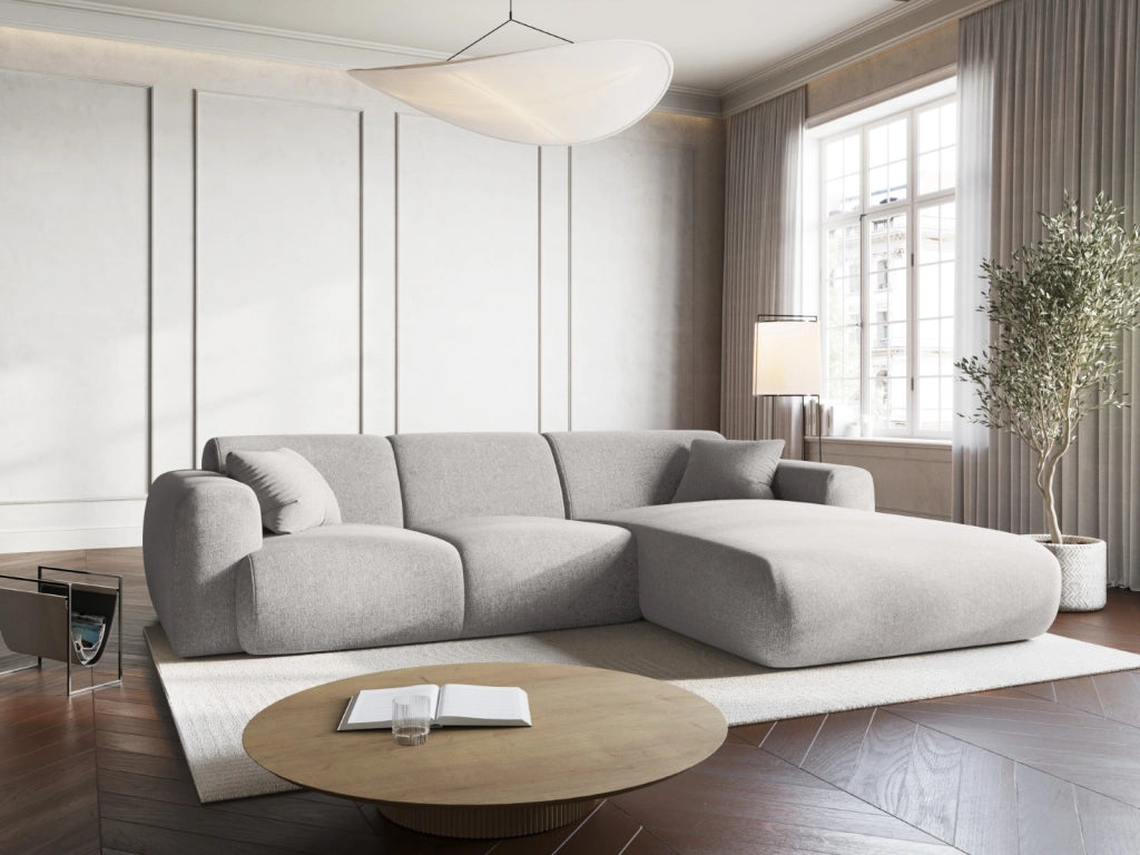 Cosmopolitan Design - Divano angolare destro "Nolio" 4 posti in ciniglia grigio chiaro 