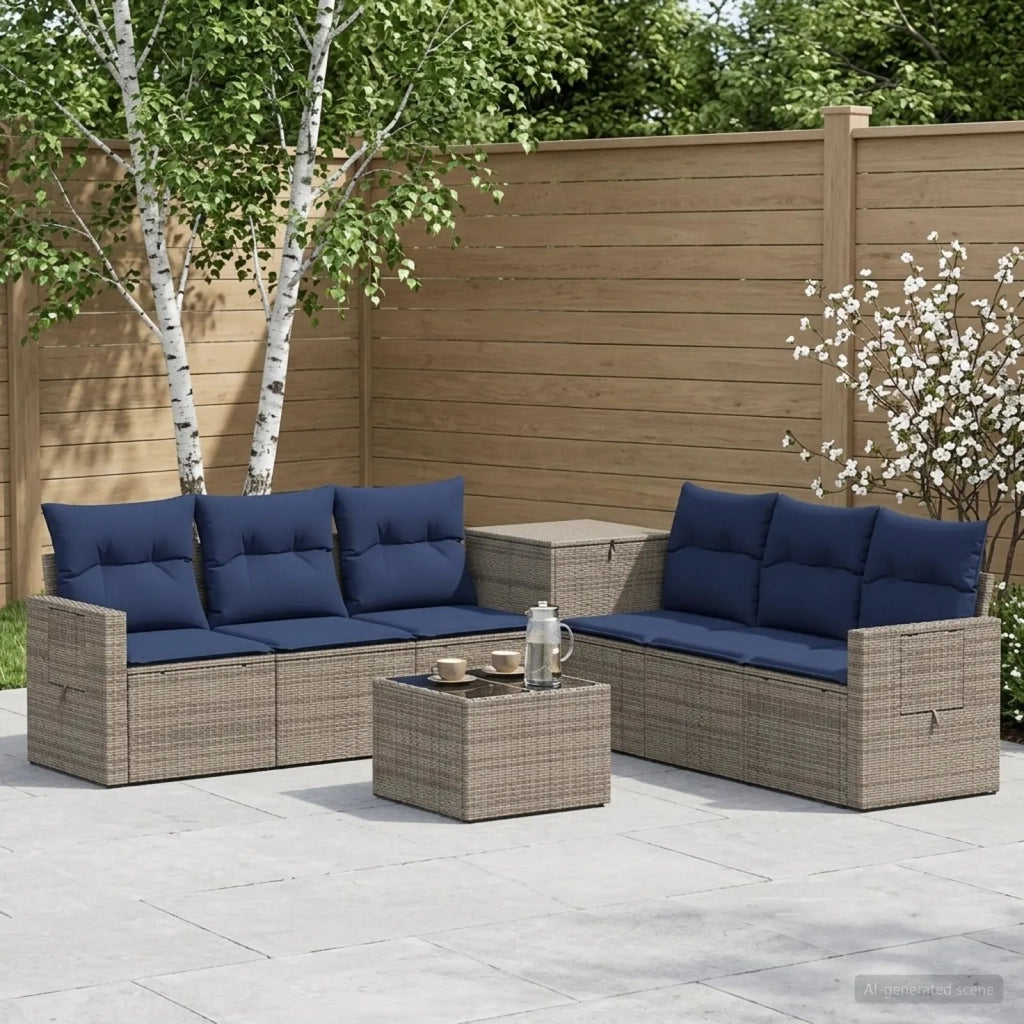 Set di divani 8 pz Grigio e Blu Navy Rattan sintetico e Acciaio 3448385