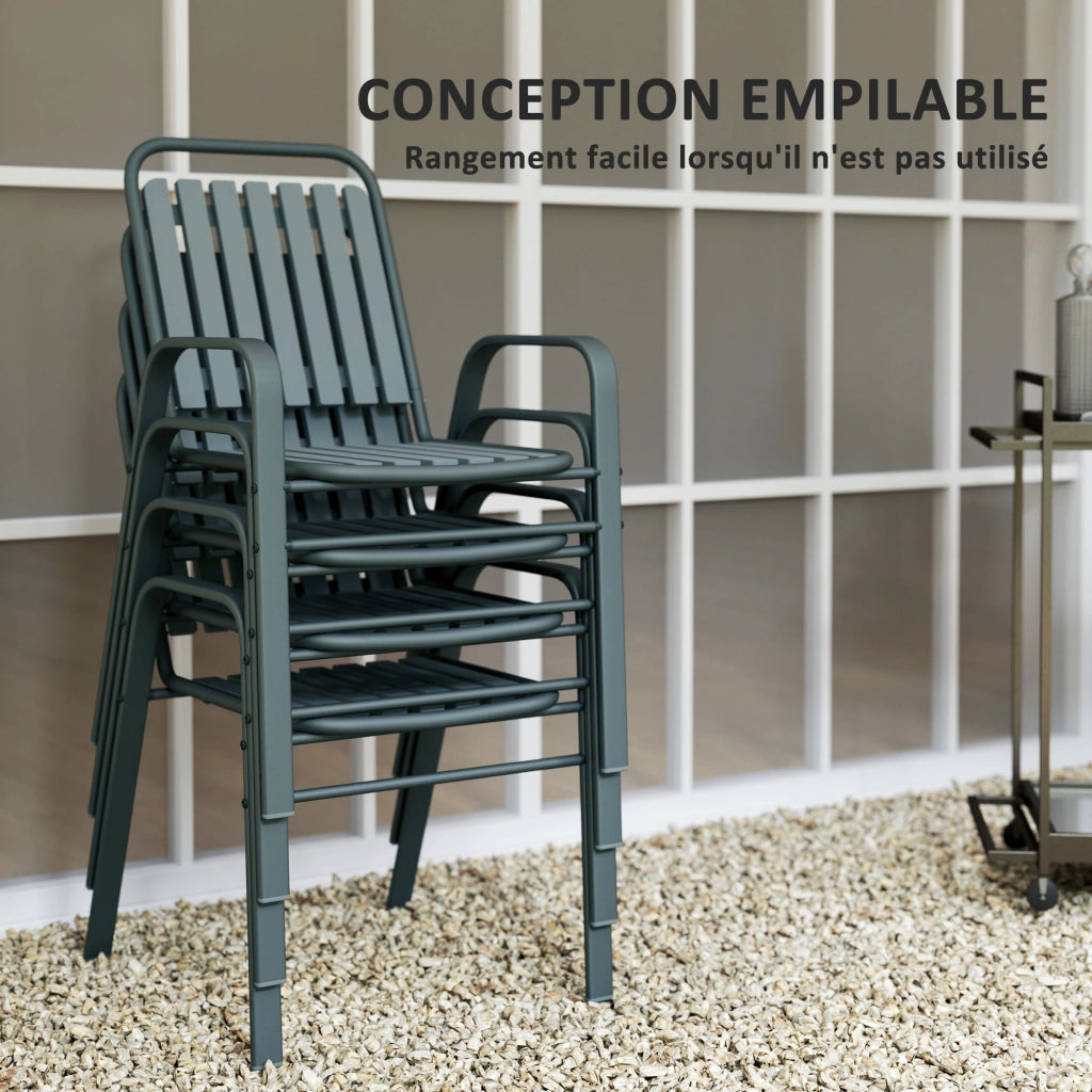 Sedia da giardino impilabile con schienale alto e braccioli ¨C zephmum ¨C grigio 56x66x91 cm