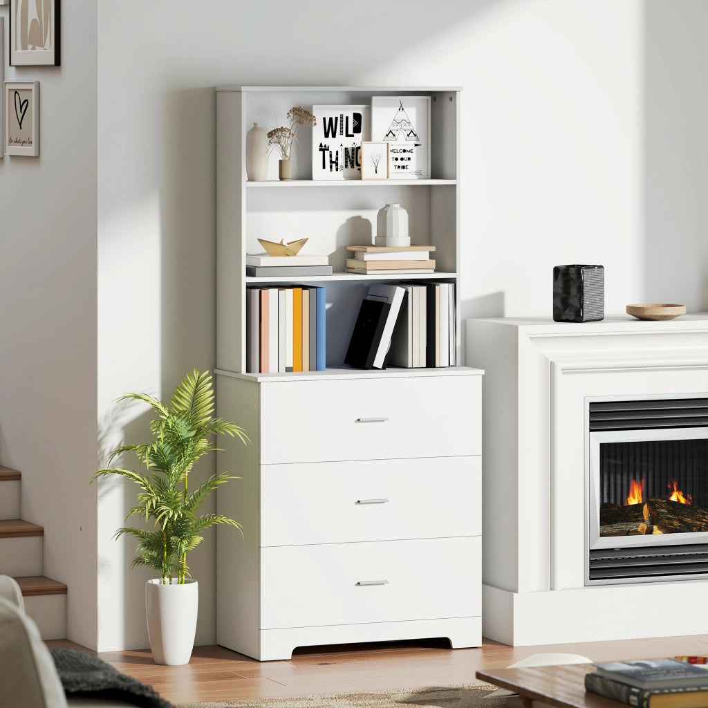Libreria a Muro con Ripiani e Cassetti ¨C zephmum ¨C Bianco, Legno, 79x39.5x182.2 cm