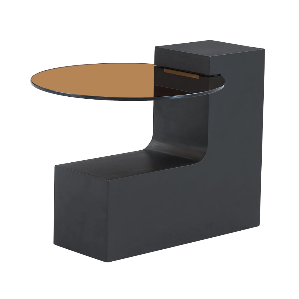 TAVOLINO DA SALOTTO Rotondo 2 piani 61 cm Vetro/MDF Nero-Legno Set 2 pezzi