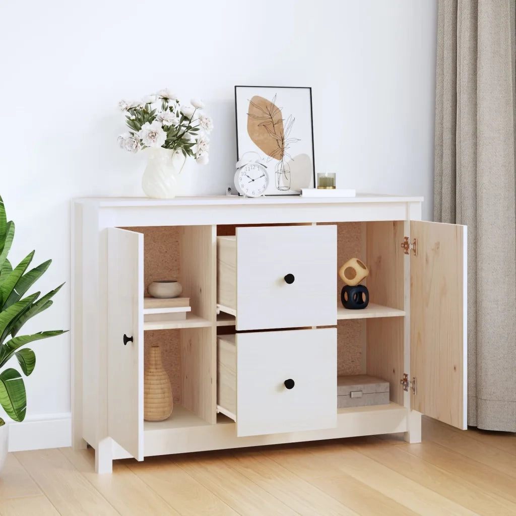 Credenza Bianca 100x35x74 cm in Legno Massello di Pino 814565
