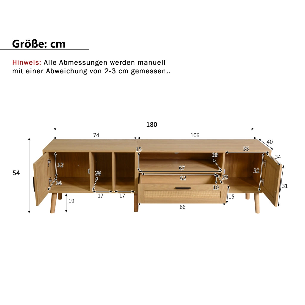 Mobile TV con Rattan ¨C MINIMAL ¨C 2 Ante, Cassetto, Legno Massello, 80 Pollici