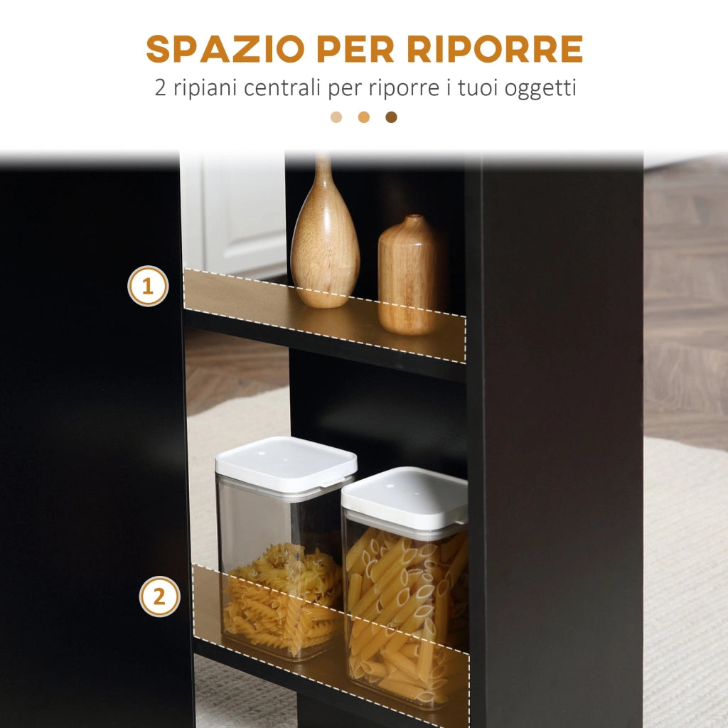 Tavolo Pieghevole Salvaspazio per 4-6 Persone con Ruote 75x140x74 cm in Legno Nero