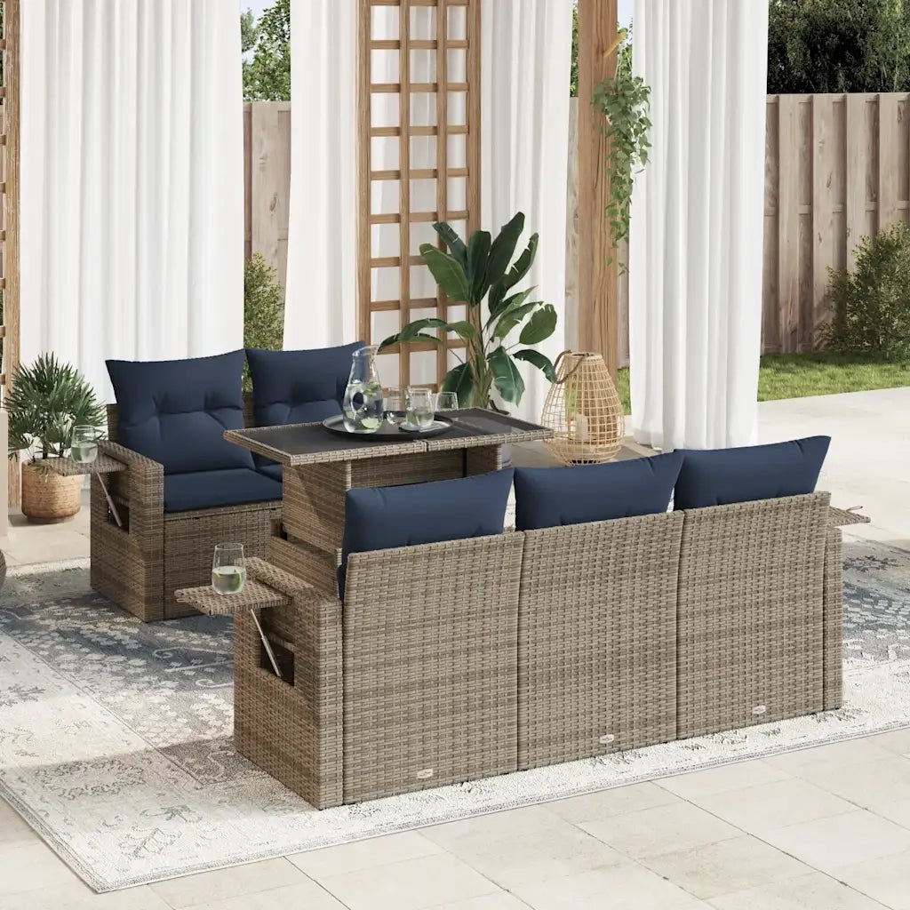 Set Divano da Giardino 6 pz con Cuscini Grigio Polyrattan 3326412