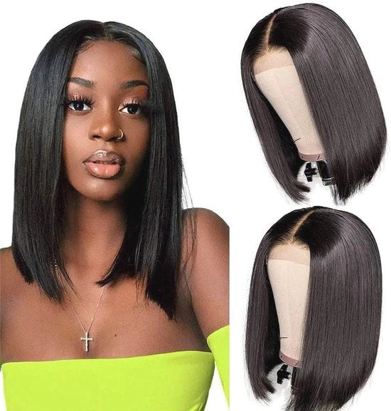 Pruik Corta Bob - Capelli Falsi a Trecce, 14 Pollici, Parte Laterale, Nero Naturale, Adatto per Donne con Capelli Neri