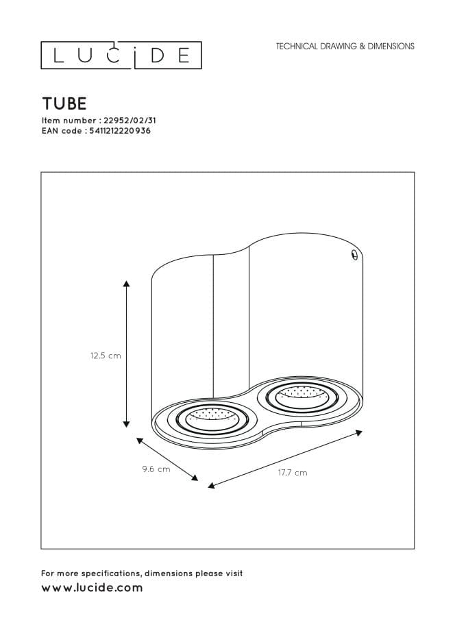 Lucide Tube plafoniera 2 faretti GU10 bianca 50W 22952