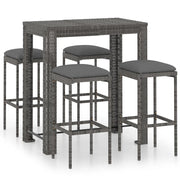 Set da Bar da Giardino 5 pz | Set Salotto da Giardino con Cuscini in Polyrattan Grigio