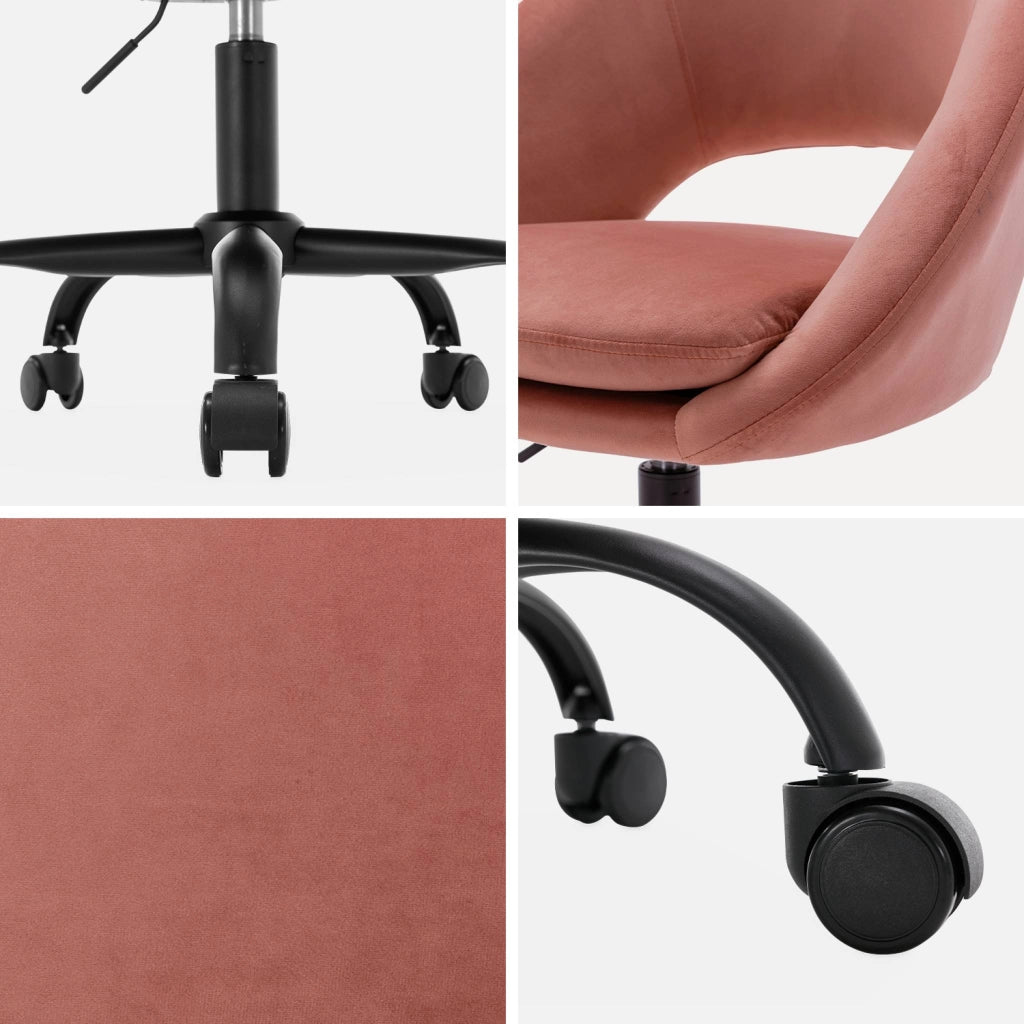 Sedia da ufficio con rotelle in velluto, rosa antico