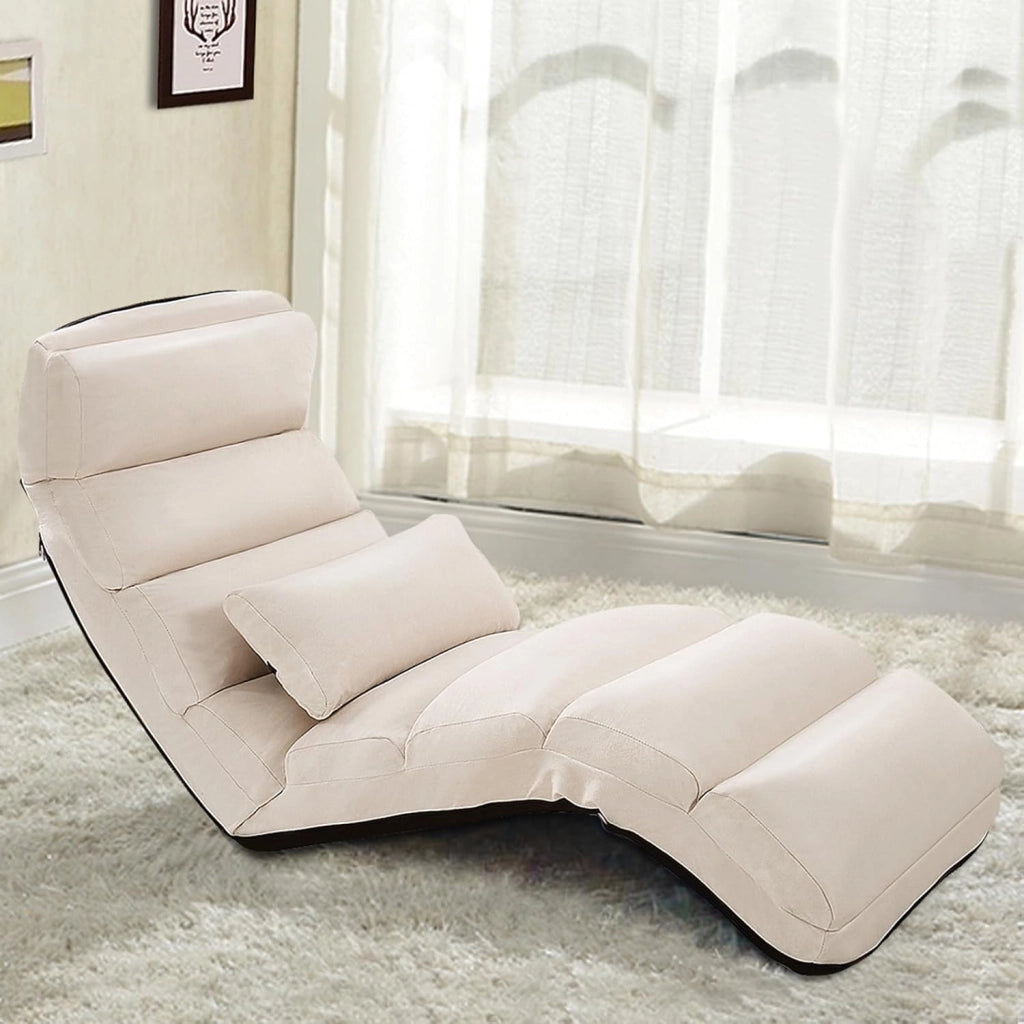 Sedia Pieghevole da Pavimento Portatile, Divano Imbottito, Regolabile in 5 Posizioni, Supporto per la Schiena, Ideale per Rilassarsi Leggere (Beige)
