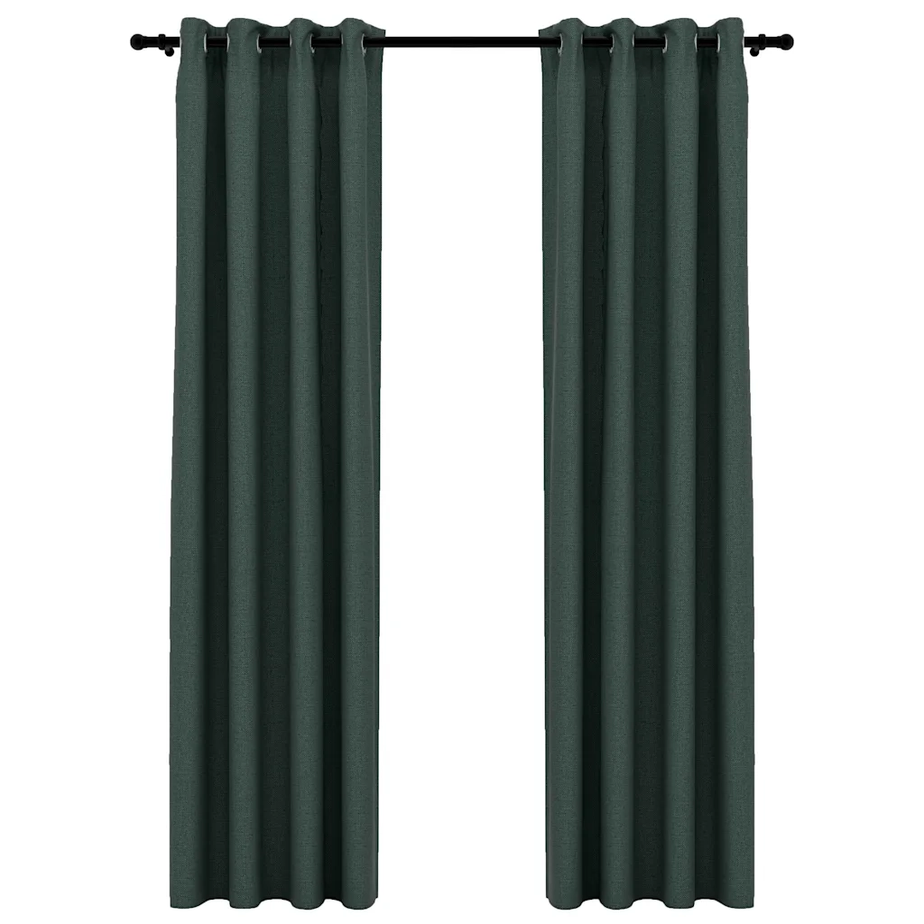 Tende Oscuranti Effetto Lino con Occhielli 2 pz Verdi 140x225cm cod mxl 69388