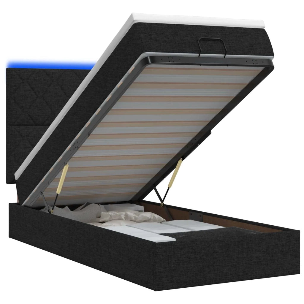 Letto Ottomano con Materasso e LED Nero 80 x 200 cm Tessuto 3458112