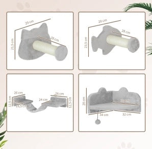 Set da parete per gatti con piattaforme e scala grigio chiaro