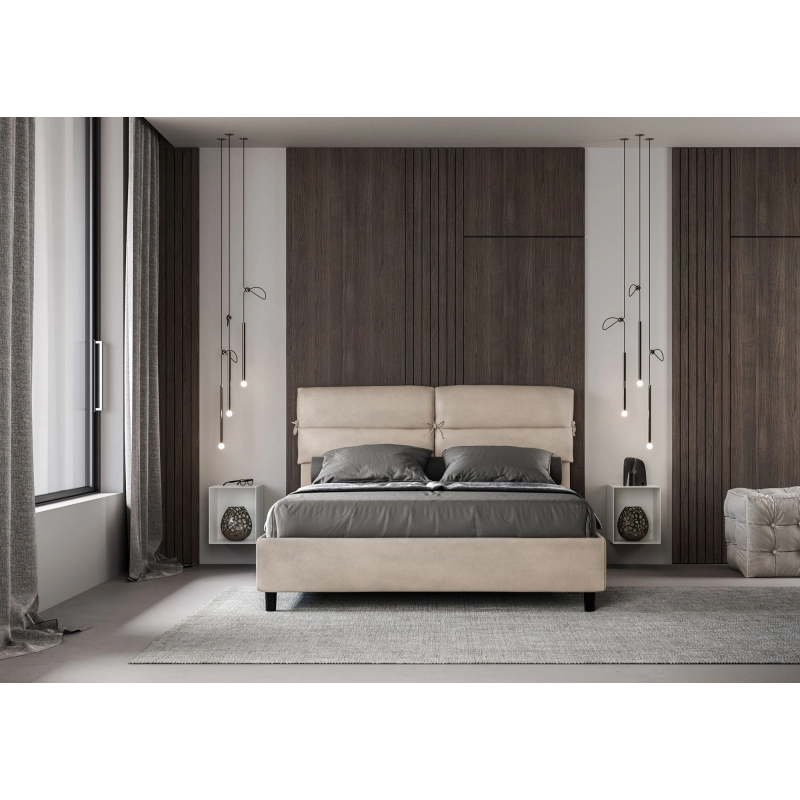 Letto imbottito Matrimoniale 160x200 cm Nandy - Con rete,Microfibra,Sabbia
