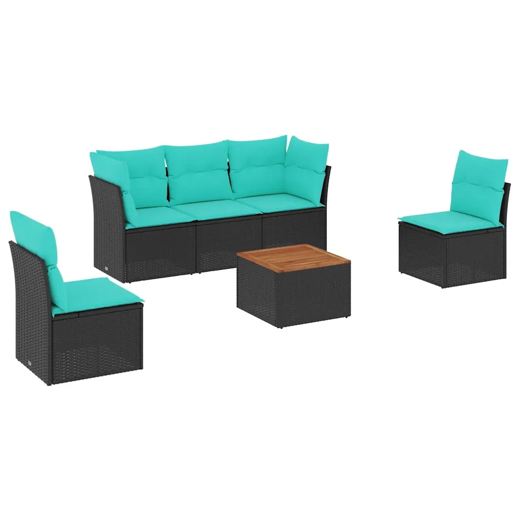 Set Divani da Giardino 6 pz con Cuscini Nero in Polyrattan 3255875