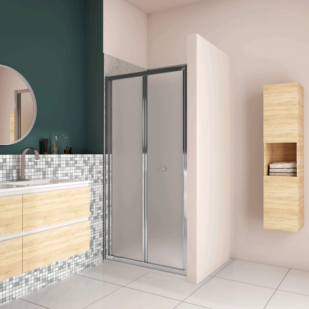 185 cm Box Doccia per Nicchia Porta a Soffietto 100 cm Vetro Temperato 5 mm Satinato Opaco Profilo Cromato Lucido