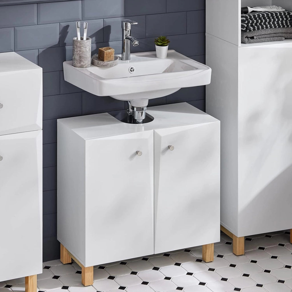 Mobile sottolavabo a terra Mobile bagno con Armadietto a 2 ante Mobiletto Bagno Salvaspazio in Legno bianco 60x30x60cm BZR92-W