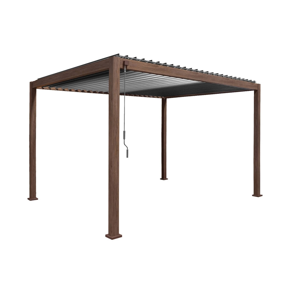 Pergola bioclimatica 3x4m in alluminio, lamelle orientabili, marrone