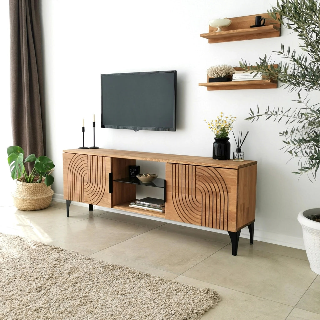 Neviano, Mobile Porta tv un Ripiano, 150x30x40h cm Marrone Rovere