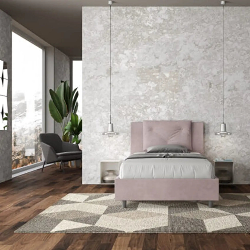 Letto una piazza e mezza contenitore imbottito 120x210 microfibra glicine Appia