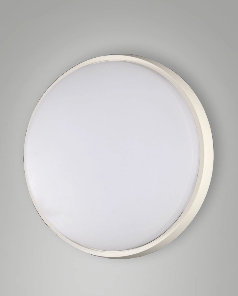 Olly Plafoniera LED a soffitto in metallo e policarbonato, luce calda 3000K, 30W, IP54, design circolare minimalista bianco, codice 3315-65-102