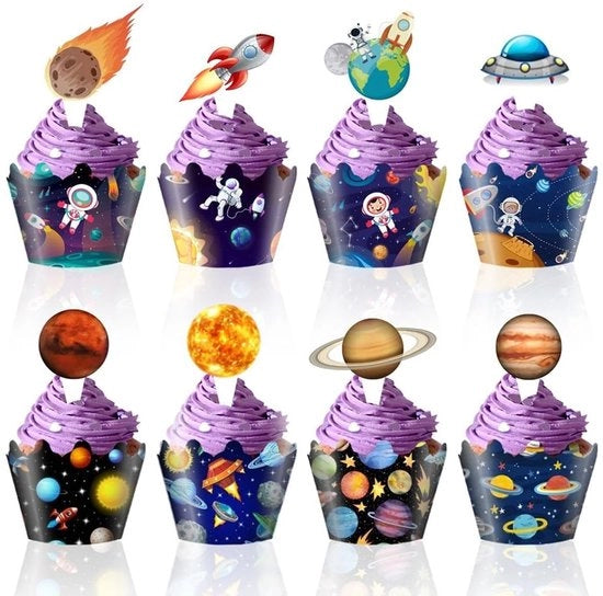 Decorazioni per torte 48 pezzi - Astronauti/Planetari - Decorazioni da tavola - Decorazioni per torte - Disegno creativo