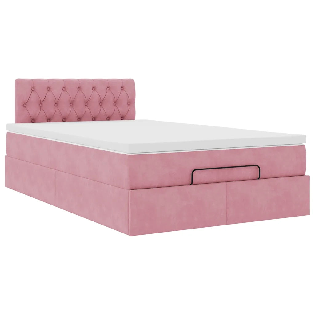 Pouf Letto con Materasso e LED Rosa 120x190cm in Velluto 3312685