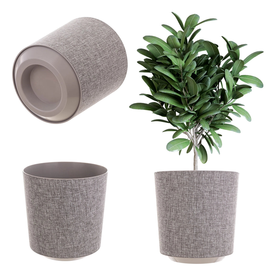 Vaso da fiori KADAX, rotondo, color tortora, con motivo in tessuto, 30 cm