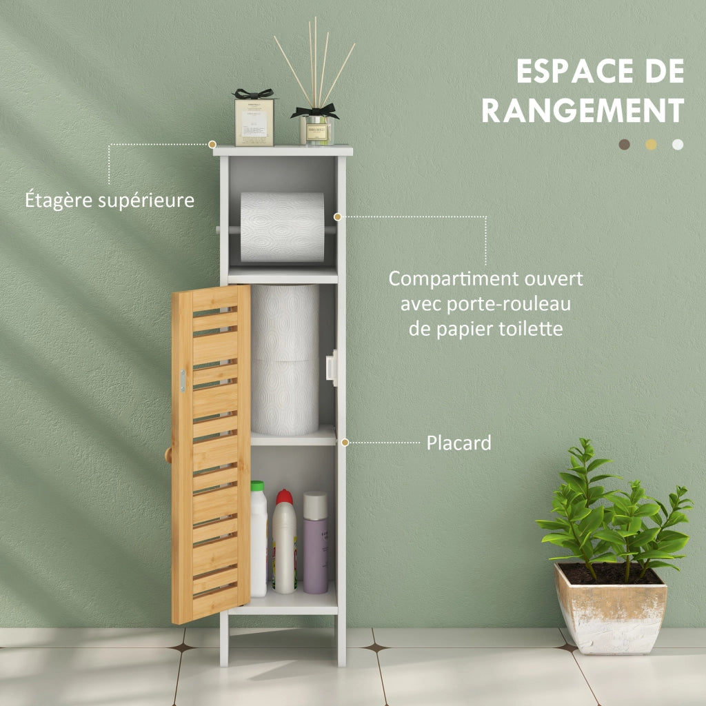 Mobile da bagno con portarotoli 3 livelli ¨C zephmum ¨C bianco bamb¨´ 78H cm