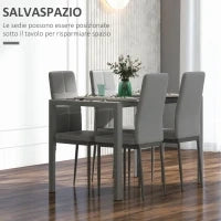 Set da Pranzo 5 Pezzi con 1 Tavolo da Pranzo e 4 Sedie Moderne in Similpelle, Metallo e Vetro Temperato, Grigio
