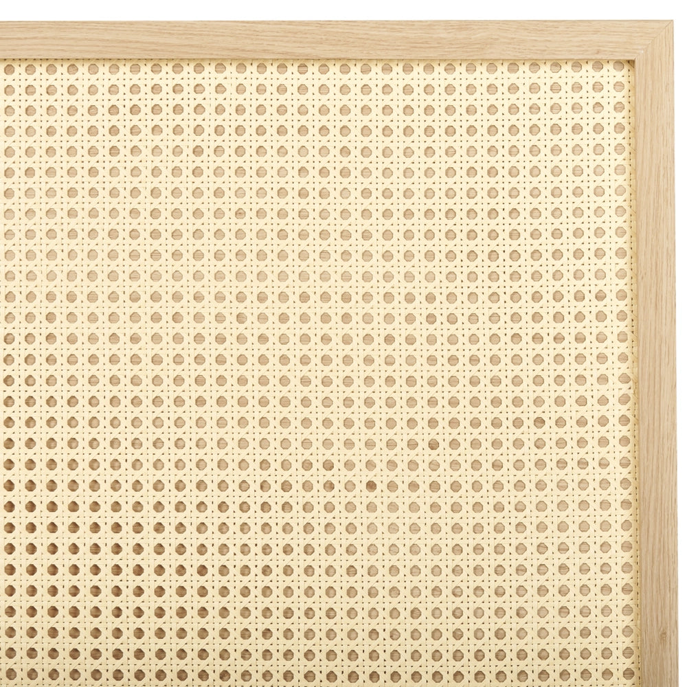 Letto matrimoniale in legno di pioppo chiaro con testiera in vimini 180 x 200 cm camera da letto moderna boho minimalista