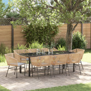 Set da pranzo da giardino 9 pezzi con cuscini in polyrattan marrone