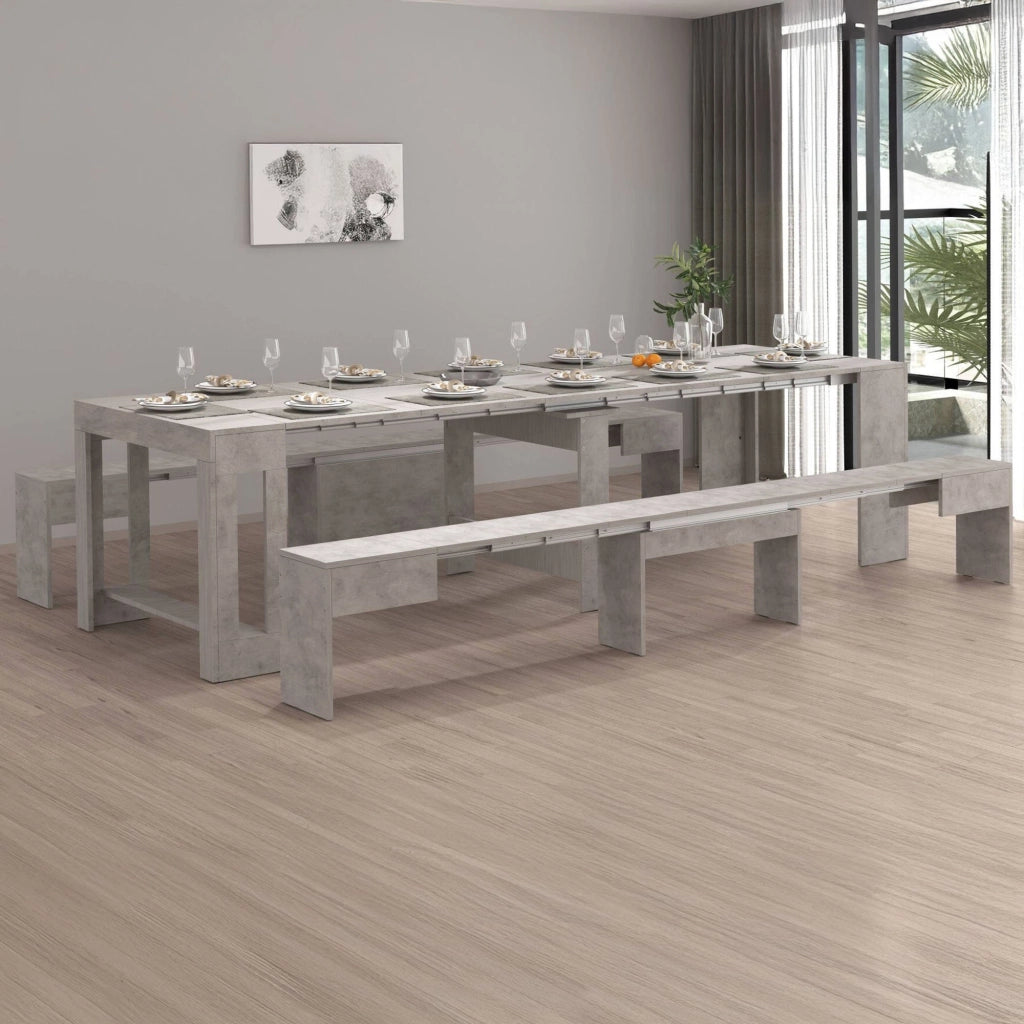 Panca Quedan, Set di 2 sedute per tavolo da pranzo, Panche allungabili, 290x25h45 cm, Grigio