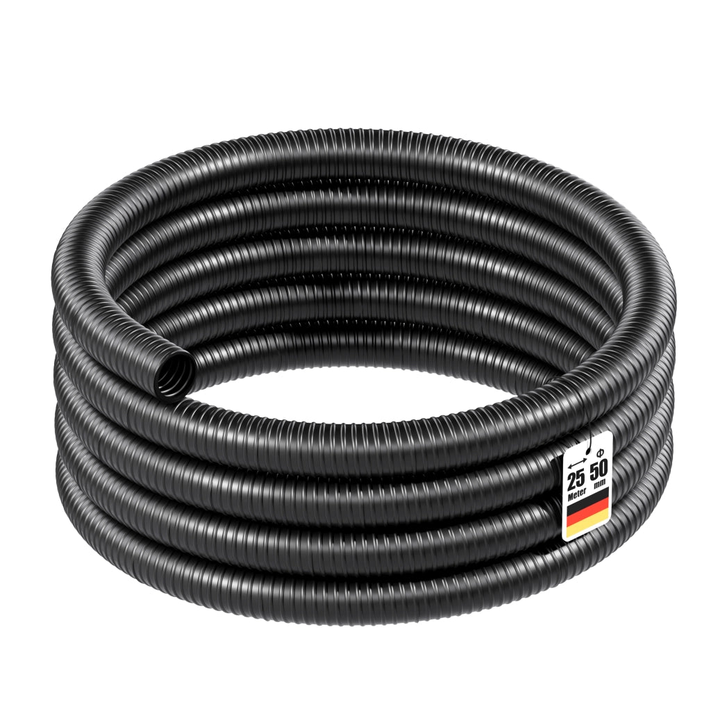 Tubo spiralato per pompe nero 25 m Ø 50 mm (2″) con spirale rinforzata in PVC anti-attorcigliamento