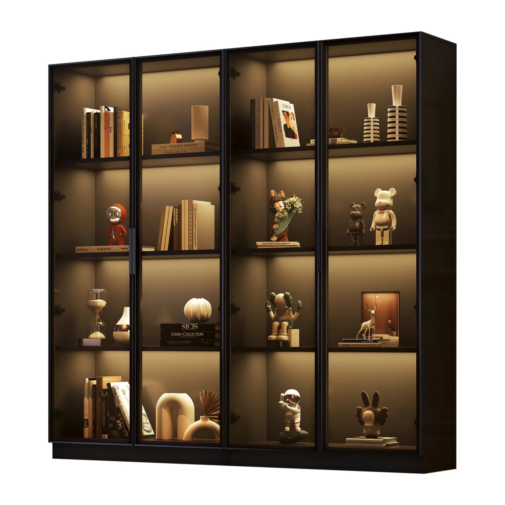 Libreria Vetrina con LED ¨C MINIMAL ¨C 4 Ante, Ripiani Scorrevoli, Soggiorno