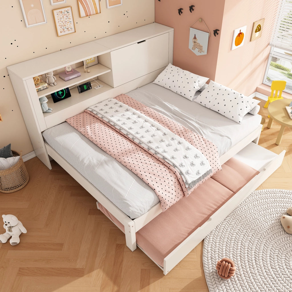 Letto Matrimoniale Contenitore con Rete a Doghe e Vano Nascosto ¨C MINIMAL ¨C Bianco 140x190