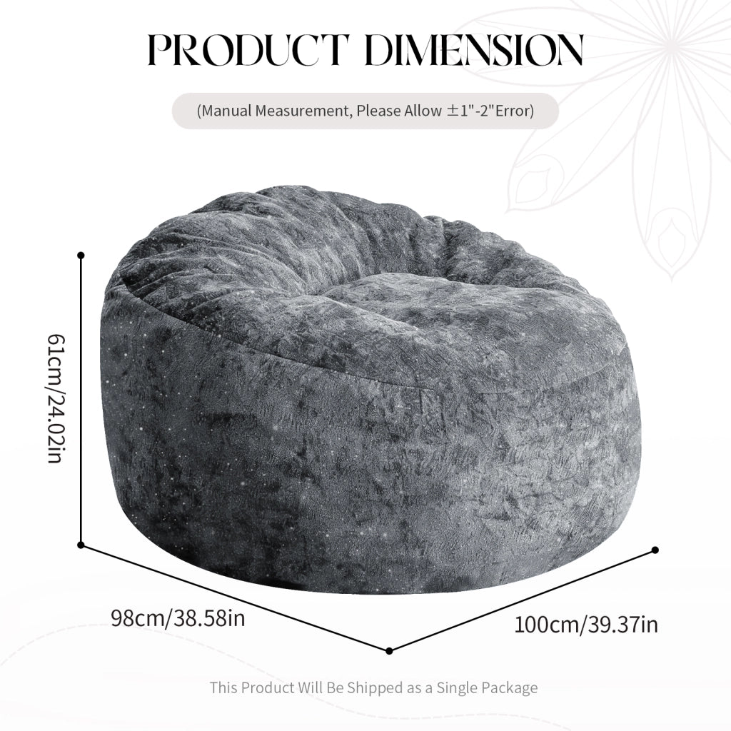 Poltrona pouf con schienale alto curvo e supporto avvolgente del corpo per relax in flanella grigio 50 × 41 × 31 cm