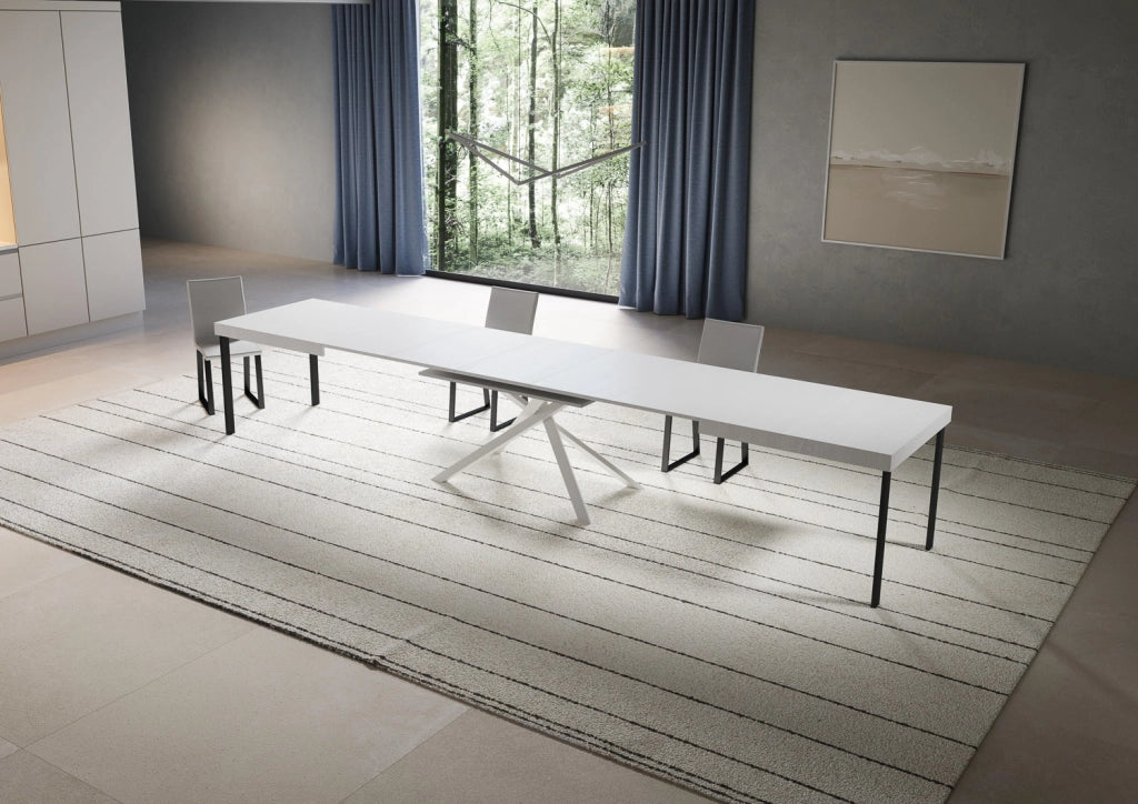 Tavolo allungabile 200/460x90 cm Niket bianco frassino gambe bianche