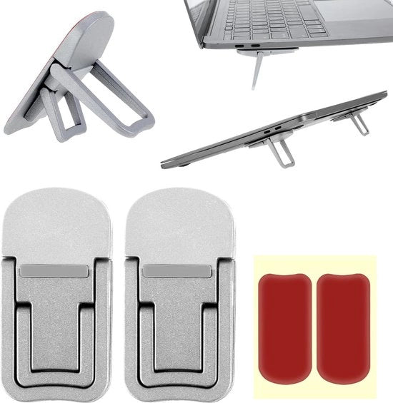 Supporto portatile per laptop pieghevole 2 pezzi - Stand per laptop trasportabile adesivo - compatibile con tutti i modelli di laptop - argento