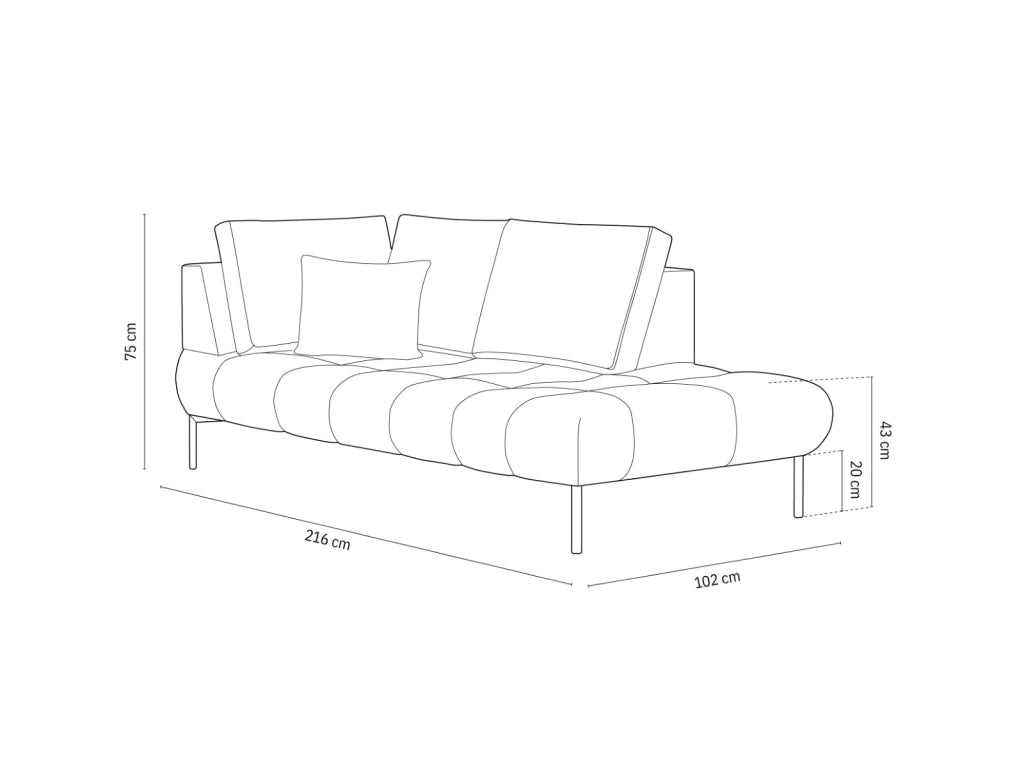 Cosmopolitan Design - Chaise longue destra "Hastings" 2 posti in velluto blu reale 