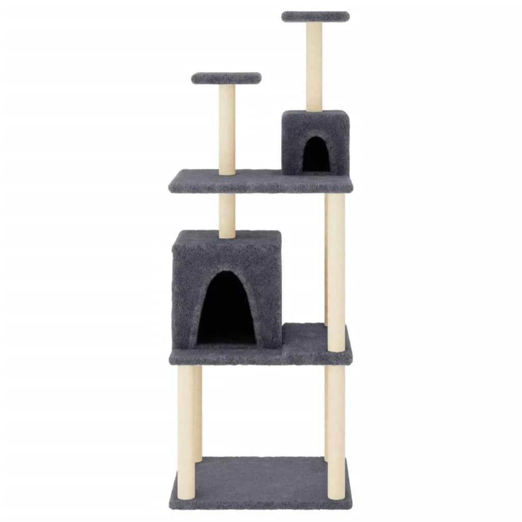 Tiragraffi per gatti torre per arrampicata giocattolo piattaforma per arrampicata con tiragraffi in sisal scuro 167 cm grigio 02_0022680